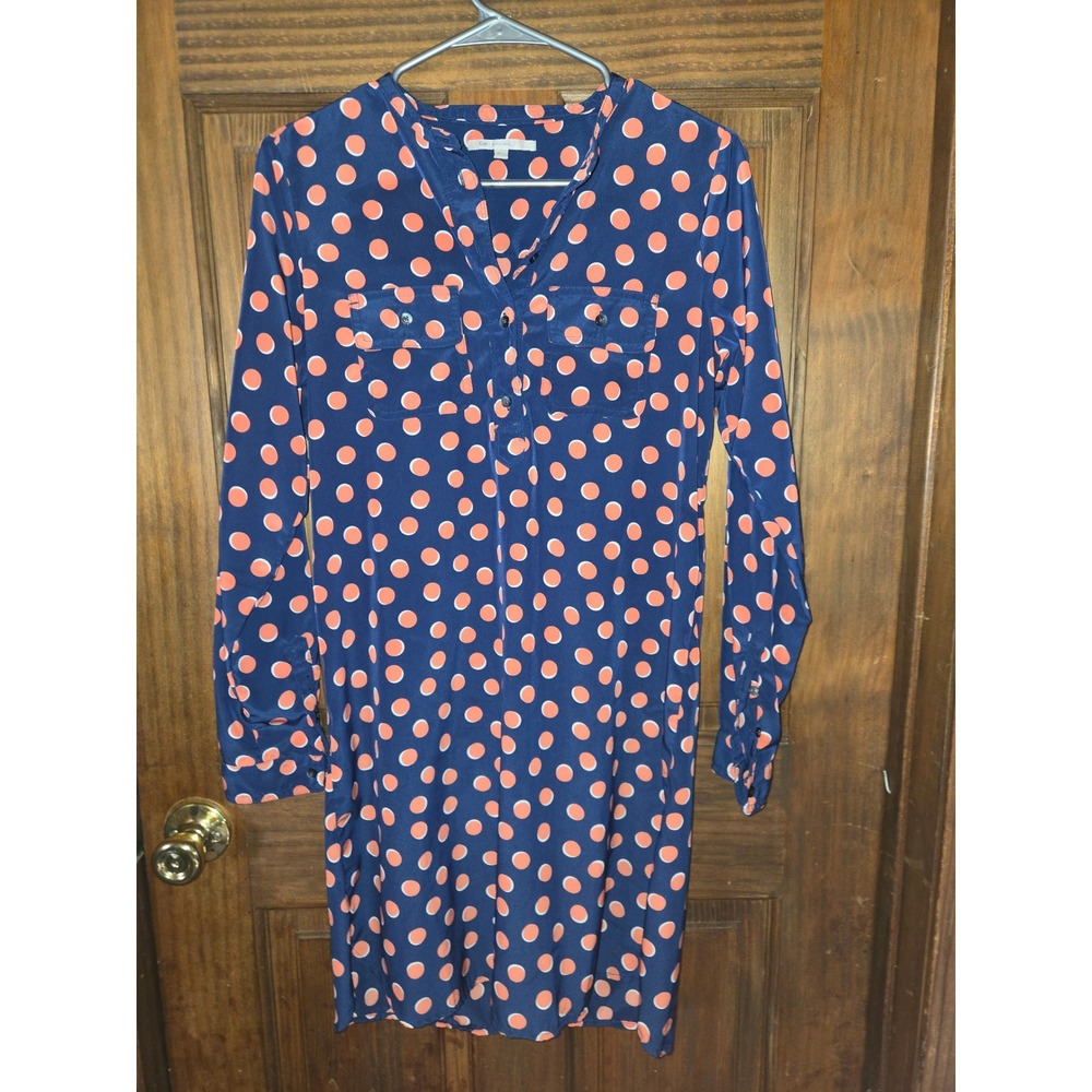 Gap Women Navy Blue Orange Polka Dot Printed Henley Shift Dress XS‎ S/249226-01